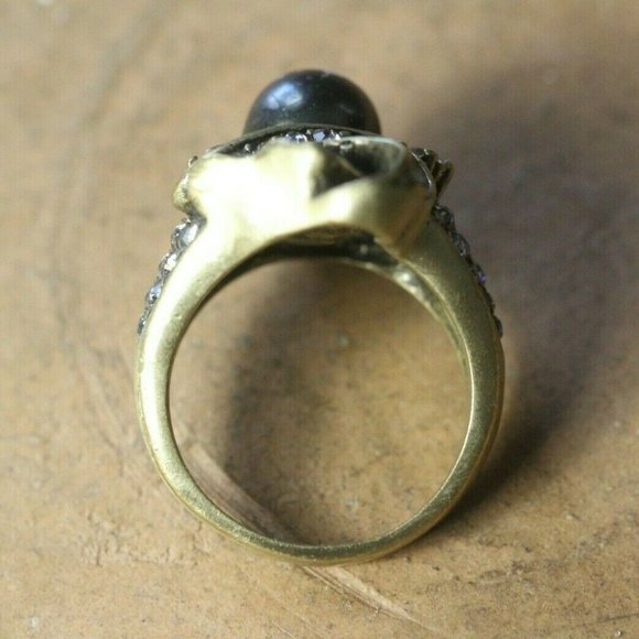 Heidi Daus Black Faux Pearl Clear Swarovski Crystal Ring Size 9 - Picture 2 of 6
